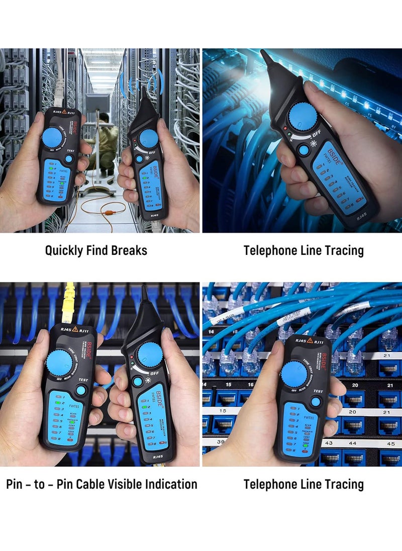 مي وان - جهاز اختبار كابل الشبكة متعدد الوظائف لكابل RJ11 RJ45 Lan مع مسبار إيثرنت أسود - Image 1