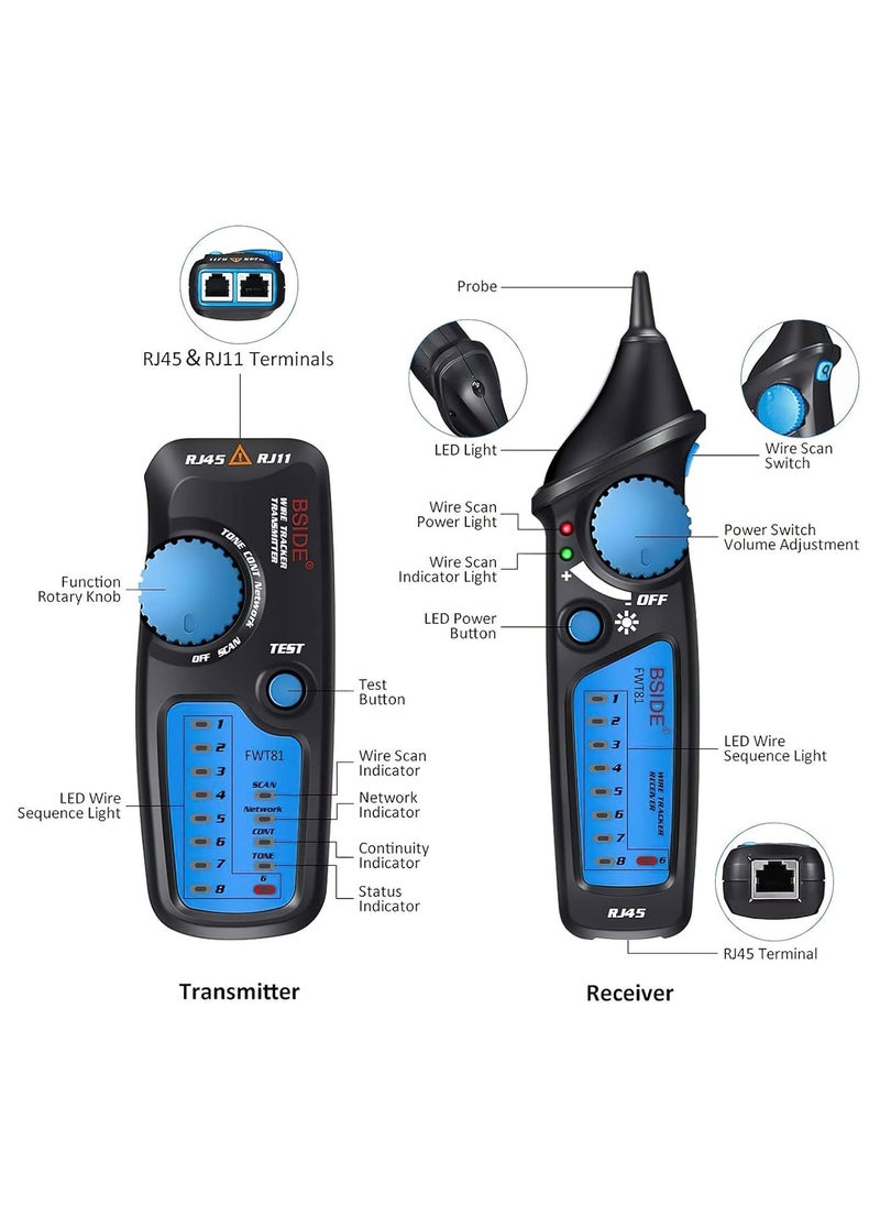 مي وان - جهاز اختبار كابل الشبكة متعدد الوظائف لكابل RJ11 RJ45 Lan مع مسبار إيثرنت أسود - Image 1