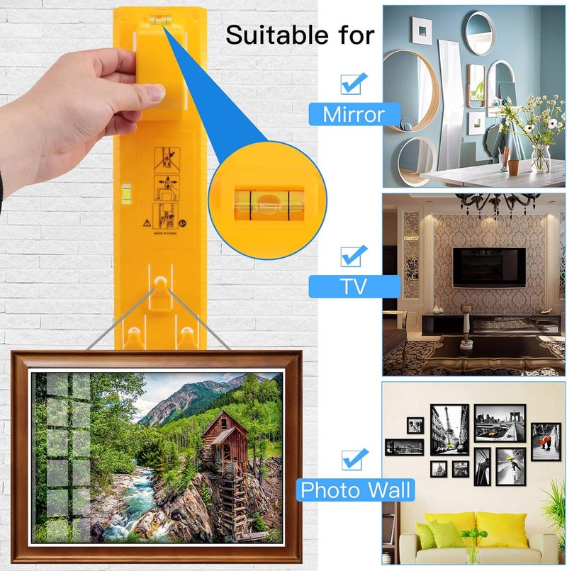 Glarks 307Pcs Picture Hanging Kit, Picture Frame Hanger Tool with Level Ruler and 306Pcs Nails, Hooks, Hanging Wire, Screw Eyes, D Ring and Sawtooth Hanger for Frame Hanging Wall Mounting - Image 4