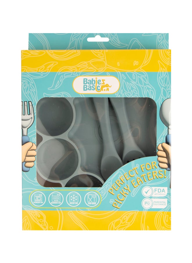 Babies Basic Feeding Set, 3 Piece,Bear Paw Silicone Set For Self Feeding, Silicone Suction Plate With Silicone Spoon And Fork- Indigo  - Image 5