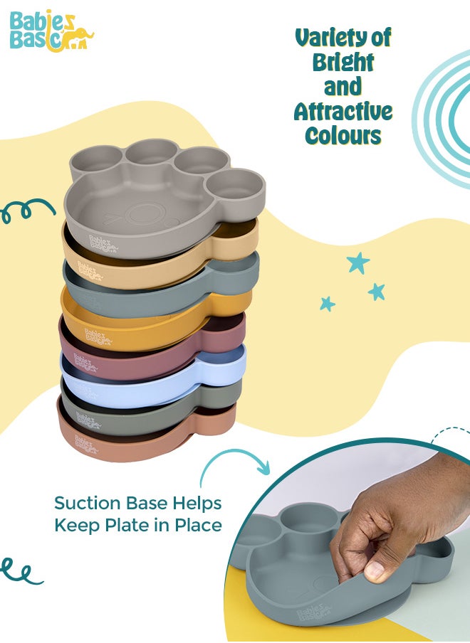 Babies Basic Feeding Set, 3 Piece,Bear Paw Silicone Set For Self Feeding, Silicone Suction Plate With Silicone Spoon And Fork- Indigo  - Image 4