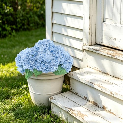 Coferset 4Pcs Baby Blue Hydrangea Artificial Flowers for Outdoors Lifelike Faux Hydrangea Real Touch Fake Flowers Home Wedding Christmas Office Party Living Room Decoration,22inch - Image 3