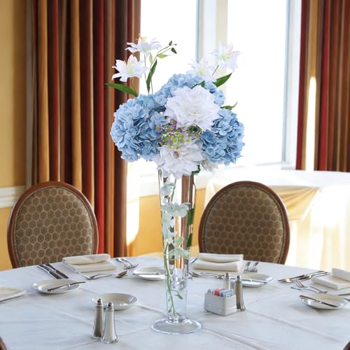 Coferset 4Pcs Baby Blue Hydrangea Artificial Flowers for Outdoors Lifelike Faux Hydrangea Real Touch Fake Flowers Home Wedding Christmas Office Party Living Room Decoration,22inch - Image 4