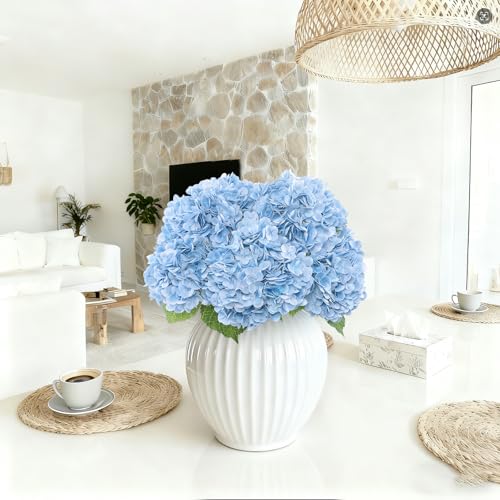 Coferset 4Pcs Baby Blue Hydrangea Artificial Flowers for Outdoors Lifelike Faux Hydrangea Real Touch Fake Flowers Home Wedding Christmas Office Party Living Room Decoration,22inch - Image 5