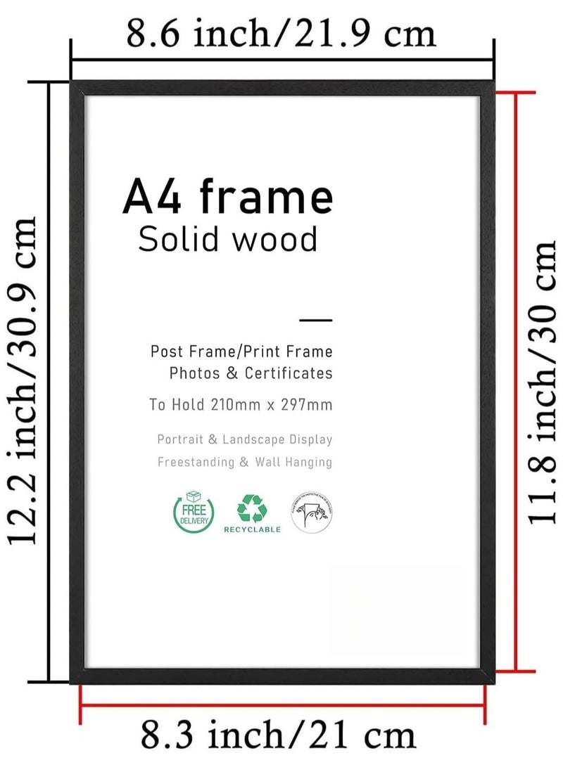 Soofam 2 Pack  A4 photo frame,  21x30cm black picture frame, certificate frame for wall mounting or table display - Image 2