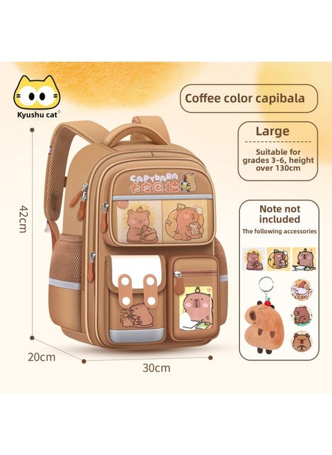 Kapibala Children's Schoolbag For Boys And Primary School Students Three To Six Large Capacity Boys To Reduce The Burden Of Ridge Protection Grade One Or Two-Color:Large Brown  Grades 3-6-Size:School Bag + Accessories + Handbag + Pencil Case
