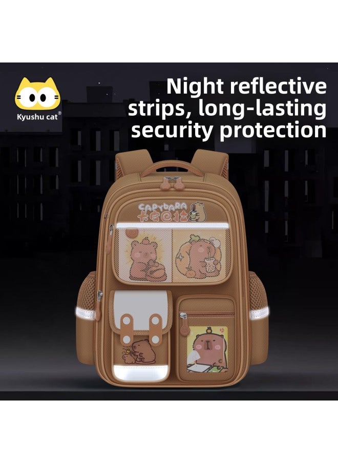 Generic - Kapibala Children's Schoolbag For Boys And Primary School Students Three To Six Large Capacity Boys To Reduce The Burden Of Ridge Protection Grade One Or Two-Color:Large Brown  Grades 3-6-Size:School Bag + Accessories + Handbag + Pencil Case - Image 1