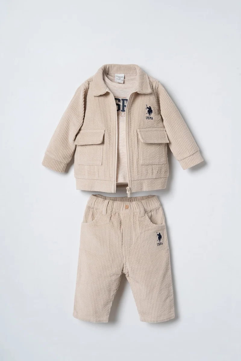 U.S. Polo Assn. U.S. Polo Assn. Baby Boys Beige Three Piece Set