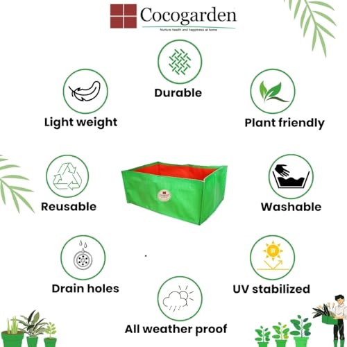 cocogarden Green Grow Bags 18X12X9 inch (Pack of 2) | HDPE UV Protected | Rectangular Grow Bags Home Gardening | Leafy Fruits Vegetable Plants Growing Bags for Terrace Gardening Setup - Image 3
