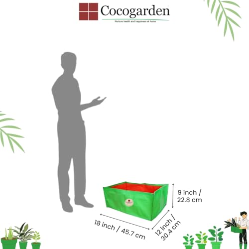 cocogarden Green Grow Bags 18X12X9 inch (Pack of 2) | HDPE UV Protected | Rectangular Grow Bags Home Gardening | Leafy Fruits Vegetable Plants Growing Bags for Terrace Gardening Setup - Image 2