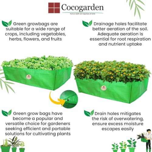 cocogarden Green Grow Bags 18X12X9 inch (Pack of 2) | HDPE UV Protected | Rectangular Grow Bags Home Gardening | Leafy Fruits Vegetable Plants Growing Bags for Terrace Gardening Setup - Image 5