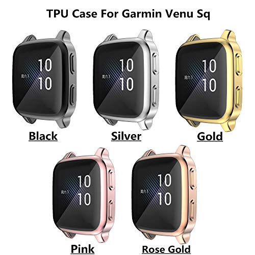 RICHONE [5-Pack] RICHONE Compatible with Garmin Venu Sq & Venu Sq 2 Screen Protector Case, All-Around Protective Cover Soft TPU Shockproof Bumper Frame (Black+Silver+Gold+Pink+Rose Gold) - Image 2