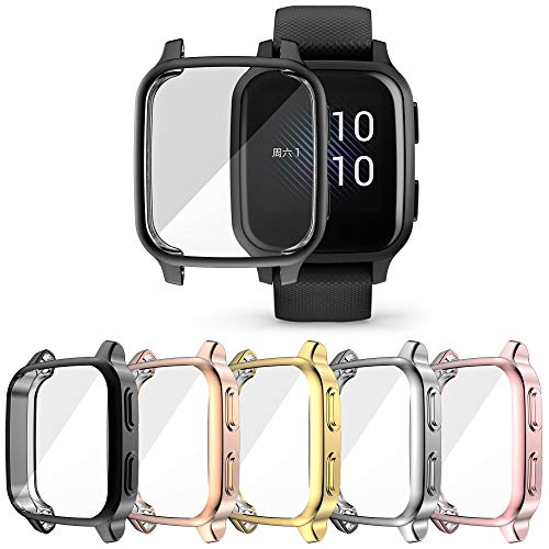RICHONE [5-Pack] RICHONE Compatible with Garmin Venu Sq & Venu Sq 2 Screen Protector Case, All-Around Protective Cover Soft TPU Shockproof Bumper Frame (Black+Silver+Gold+Pink+Rose Gold) - Image 1