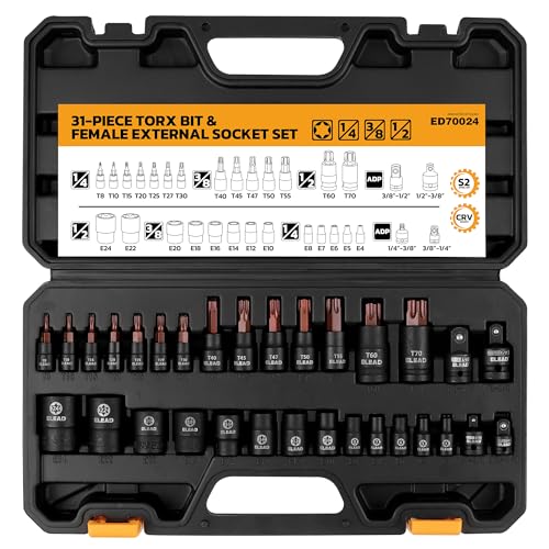 ELEAD 31-Piece Torx Bit Socket Set: Premium CR-V & S2 Alloy Steel, Star T8-T70 & E-Torx E4-E24, High Torque Laser Marked for Automotive Mechanic - Image 1