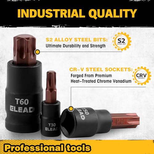 ELEAD 31-Piece Torx Bit Socket Set: Premium CR-V & S2 Alloy Steel, Star T8-T70 & E-Torx E4-E24, High Torque Laser Marked for Automotive Mechanic - Image 4