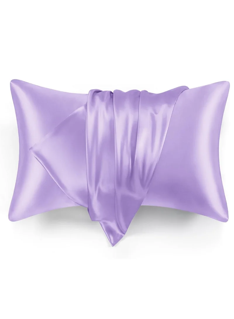 MahMir MahMir® Silk Satin Pillowcase for Hair and Skin Queen -Lavender Silk Pillowcase 2 Pack 76L x 51W CM (30x20 Inches) - Satin Pillow Cases Set of 2 with Envelope Closure (2pcs Lavender)
