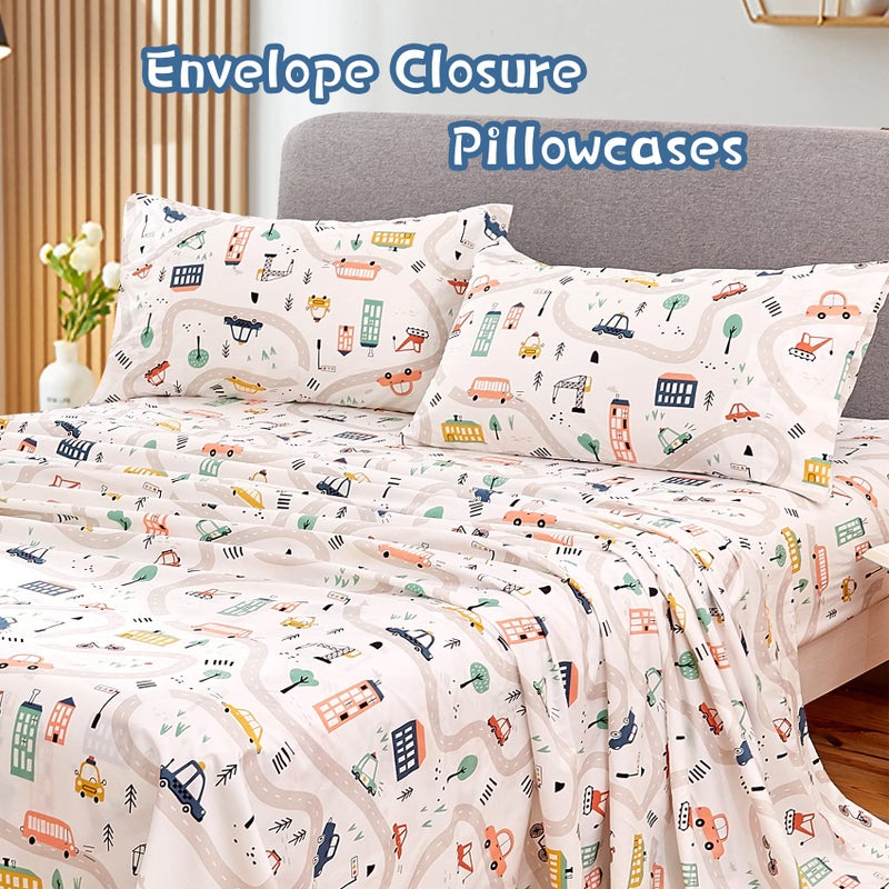 JSD Car Kids Printed Sheet Set Twin Size, 3 Piece Soft Microfiber Bed Sheets Deep Pocket - Image 3
