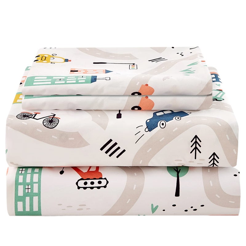 JSD Car Kids Printed Sheet Set Twin Size, 3 Piece Soft Microfiber Bed Sheets Deep Pocket - Image 1