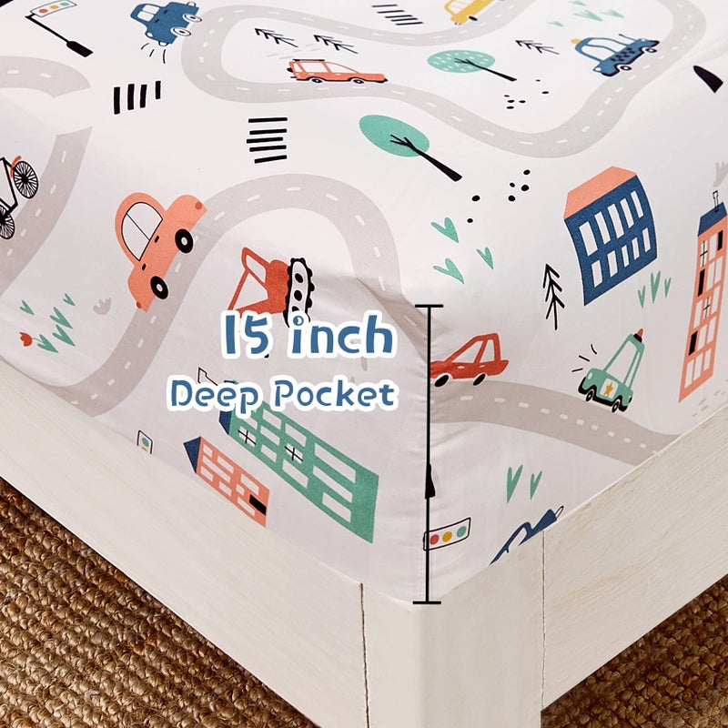 JSD Car Kids Printed Sheet Set Twin Size, 3 Piece Soft Microfiber Bed Sheets Deep Pocket - Image 4