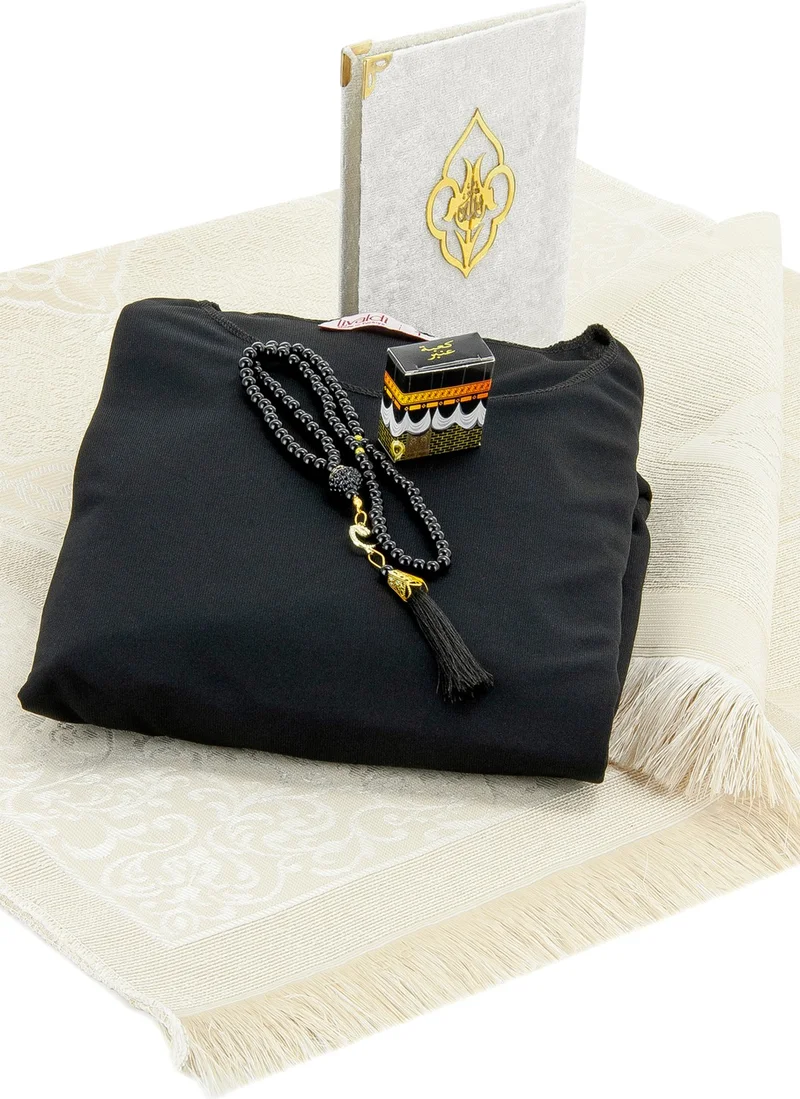 İhvan Online Practical One-Piece Prayer Dress with Headscarf and Prayer Rug Set Black