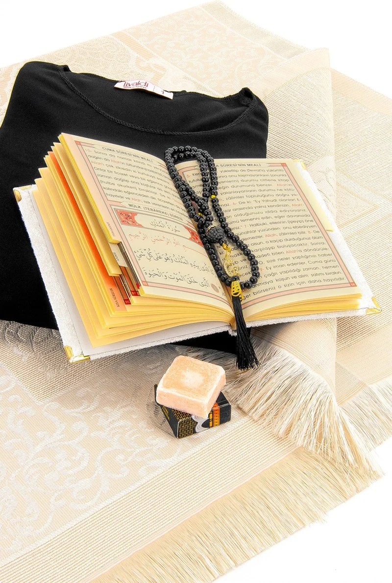 İhvan Online Practical One-Piece Prayer Dress with Headscarf and Prayer Rug Set Black