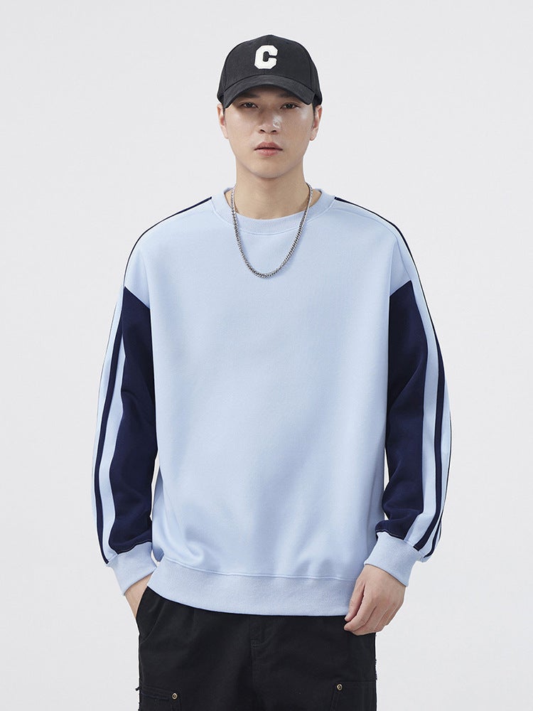 Contrast Color Stitching Sweater Men'S Round Neck Long Sleeve T-Shirt Men'S Trendy Brand Youth Shoulder Sleeve Sports Base Shirt T - Image 5
