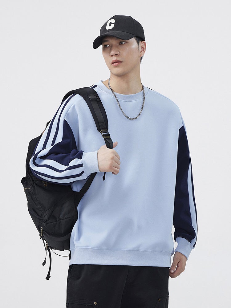 Contrast Color Stitching Sweater Men'S Round Neck Long Sleeve T-Shirt Men'S Trendy Brand Youth Shoulder Sleeve Sports Base Shirt T - Image 4