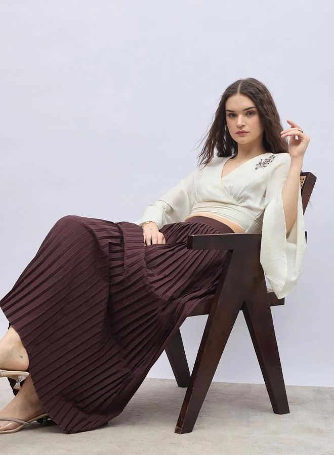 Styli Styli Pleated Flared Maxi Skirt