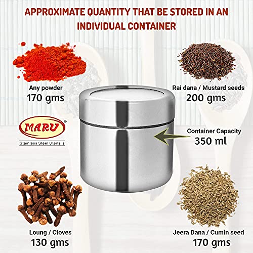 Maru Stainless Steel 7-in-1 Kitchen Storage Container Set with Round Wire Stand–350ml Multipurpose Containers with Durable See-Through Threaded Lids, Ideal for Organizing Spices, Herbs, and Dry Fruits - Image 3