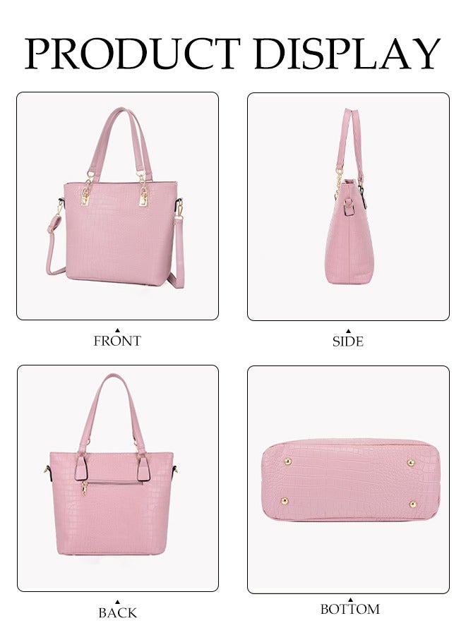 DUNISO 6-Piece Soft Handle Pu Crocodile Pattern Women's Bag, Including Handbag, Shoulder Bag, Wallet, Mother And Child Bag, Women's Mini Wallet, Pink - Image 5
