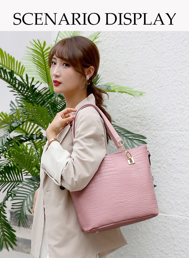 DUNISO 6-Piece Soft Handle Pu Crocodile Pattern Women's Bag, Including Handbag, Shoulder Bag, Wallet, Mother And Child Bag, Women's Mini Wallet, Pink - Image 4