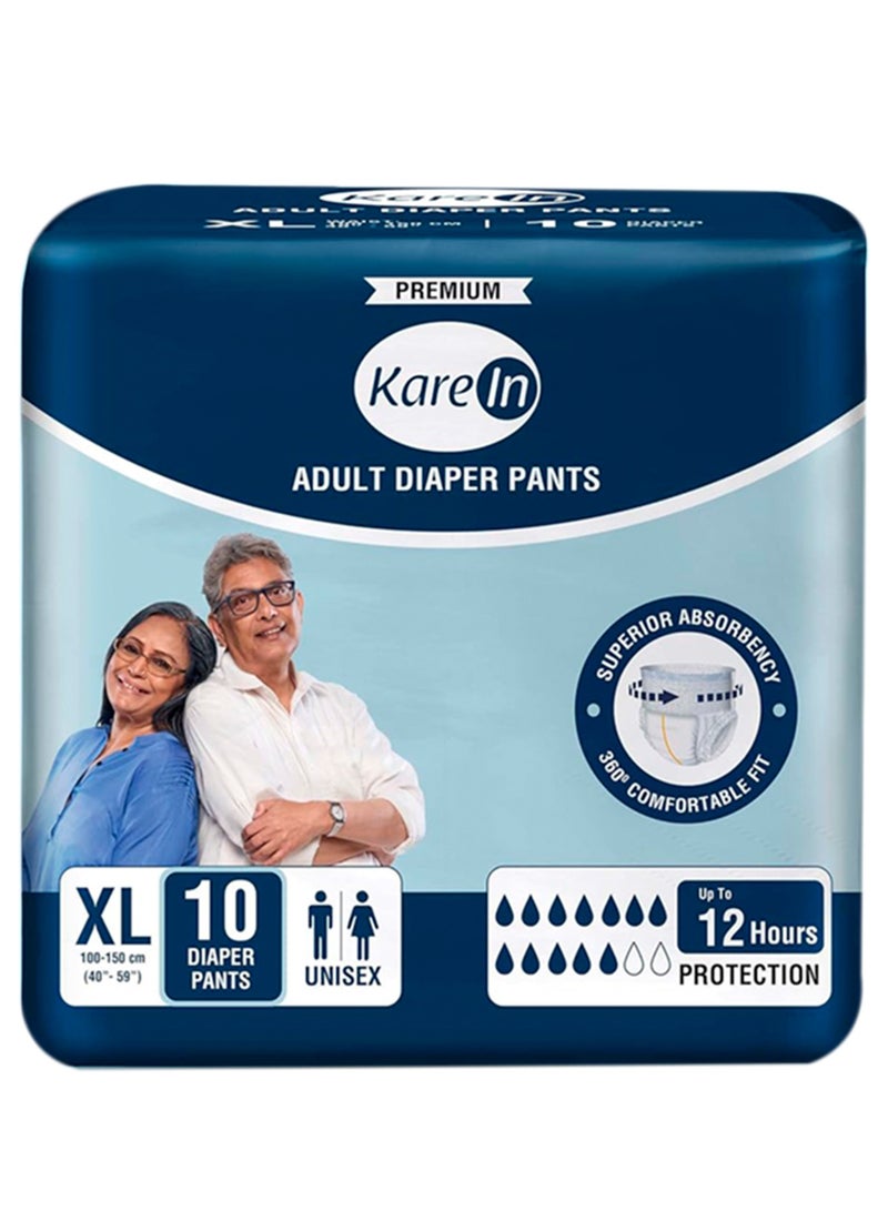 Kare In Adult Diaper Pants Style Extra Large Waist Size 100-150cm (40"-59") 10 Pieces | Leak Proof | Wetness Indicator | High Absorbency Upto 12 Hours Protection | Elastic Waistband | Unisex Diaper - Image 1