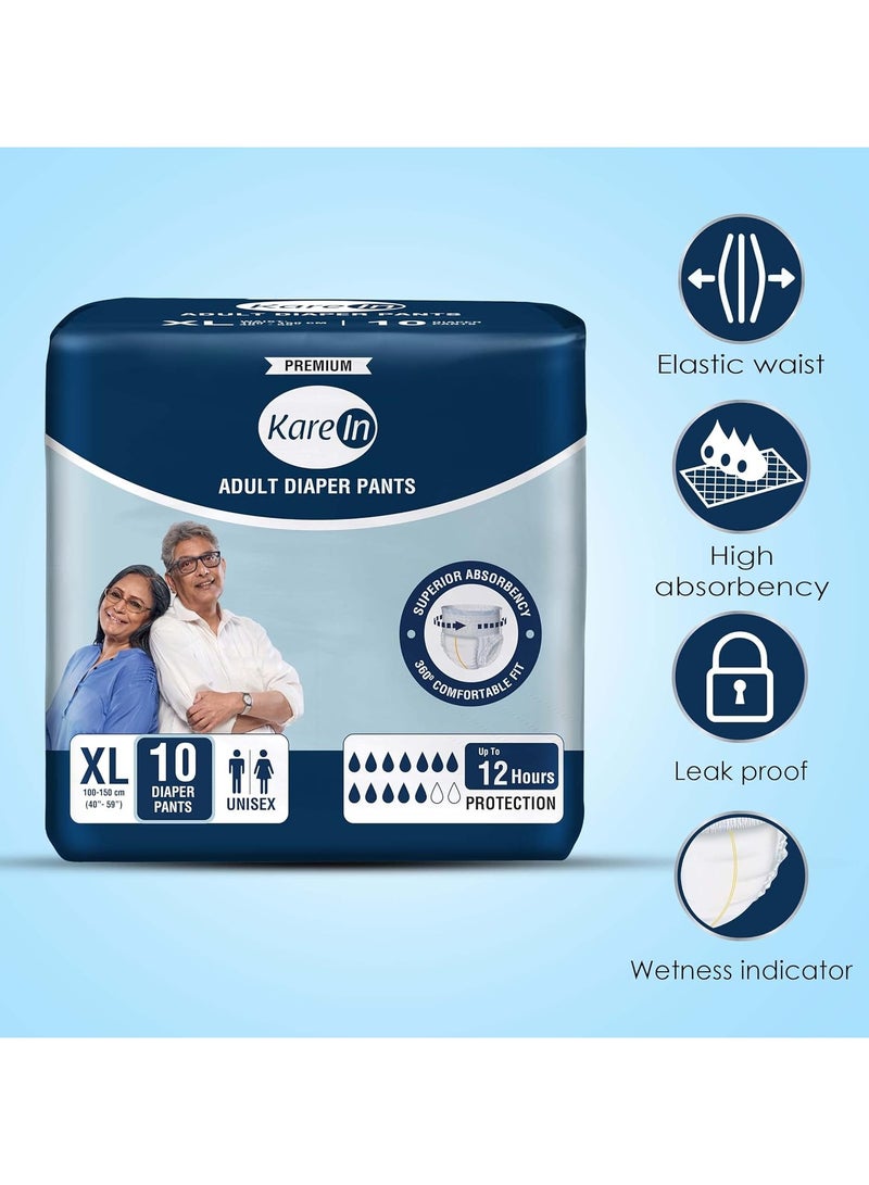 Kare In Adult Diaper Pants Style Extra Large Waist Size 100-150cm (40"-59") 10 Pieces | Leak Proof | Wetness Indicator | High Absorbency Upto 12 Hours Protection | Elastic Waistband | Unisex Diaper - Image 2