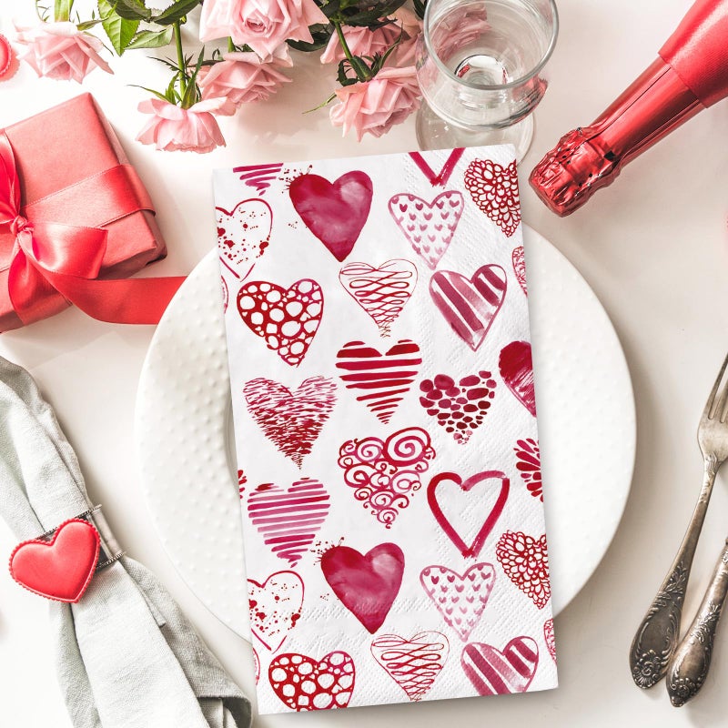 AnyDesign 80 Sheet Valentines Day Guest Napkins Watercolor Pink Heart Disposable Decorative Hand Paper Napkin Towel for Bathroom Party Supplies Table Decor  15.7 x 13 Inch - Image 3