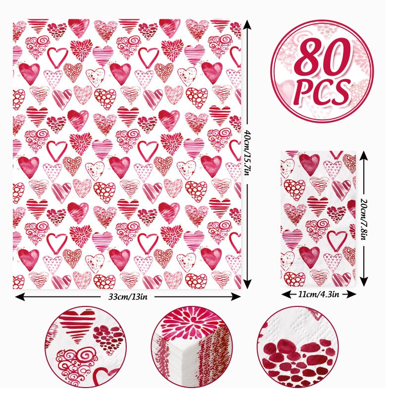 AnyDesign 80 Sheet Valentines Day Guest Napkins Watercolor Pink Heart Disposable Decorative Hand Paper Napkin Towel for Bathroom Party Supplies Table Decor  15.7 x 13 Inch - Image 2