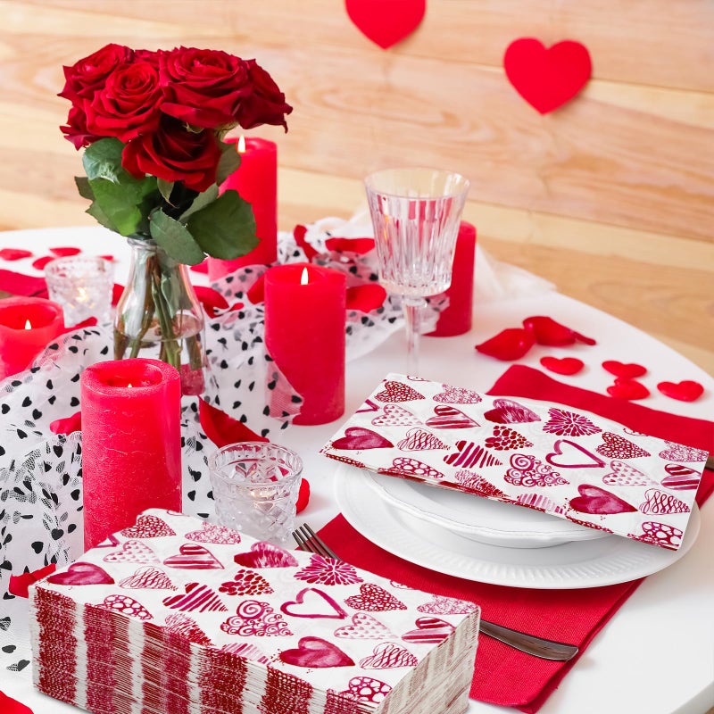 AnyDesign 80 Sheet Valentines Day Guest Napkins Watercolor Pink Heart Disposable Decorative Hand Paper Napkin Towel for Bathroom Party Supplies Table Decor  15.7 x 13 Inch - Image 5