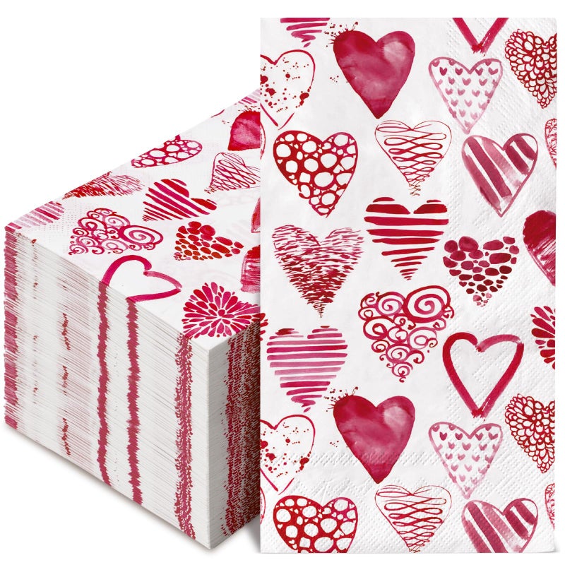 AnyDesign 80 Sheet Valentines Day Guest Napkins Watercolor Pink Heart Disposable Decorative Hand Paper Napkin Towel for Bathroom Party Supplies Table Decor  15.7 x 13 Inch - Image 1