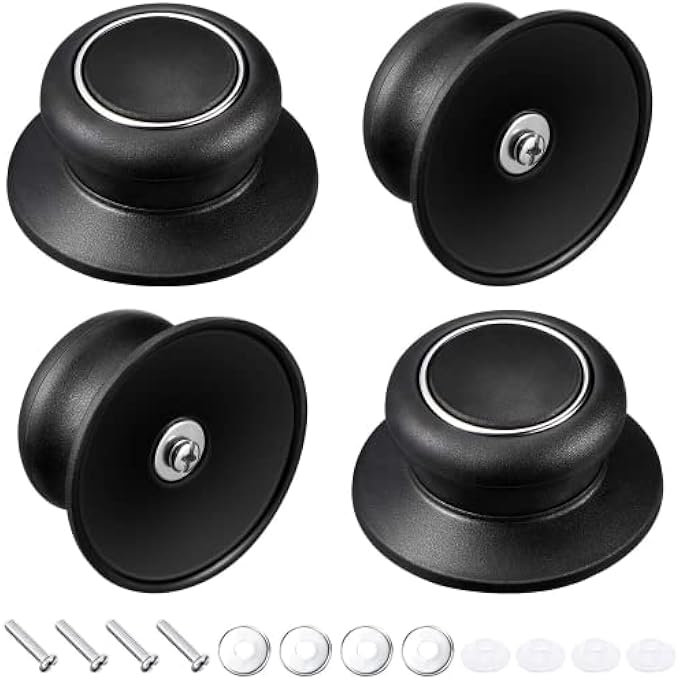 Khazna Pot Lid Top Replacement Knob Heat Resistant Pot Top Knob Replacement Pot Lid Replacement Knob Lid Handle ReplacementBlack 4 PackBlack - Image 1