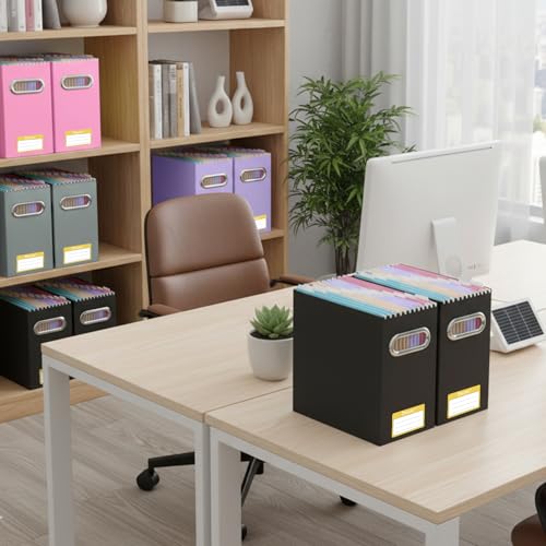 BALEINE File Organizer Box Cardboard File Folder Organizer with Handle for Letter Size Portable Collapsible Hanging Filing Box for Home Office Document Storage 2 Pack Lavender - Image 3