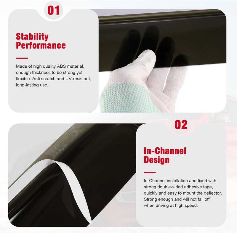 Partol Side Window Rain Guard In-Channel Deflectors for Jeep Wrangler JL JLU/Gladiator JT 4-Door (2018-2021) - Image 3