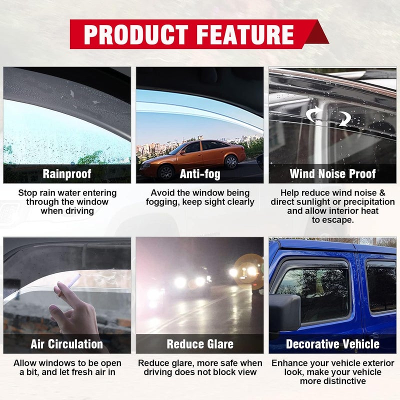 Partol Side Window Rain Guard In-Channel Deflectors for Jeep Wrangler JL JLU/Gladiator JT 4-Door (2018-2021) - Image 2