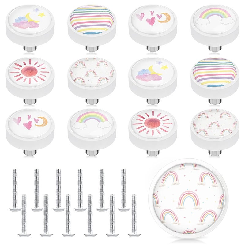 Fumete 12 Set Knobs for Dresser Drawers for Kids Girls Boho Rainbow Drawer Knob Pulls Round Soft Rubber Pastel Drawer Knobs Silicone Cabinet Drawer Knobs for Baby Girls Kids Dresser Room Nursery - Image 1