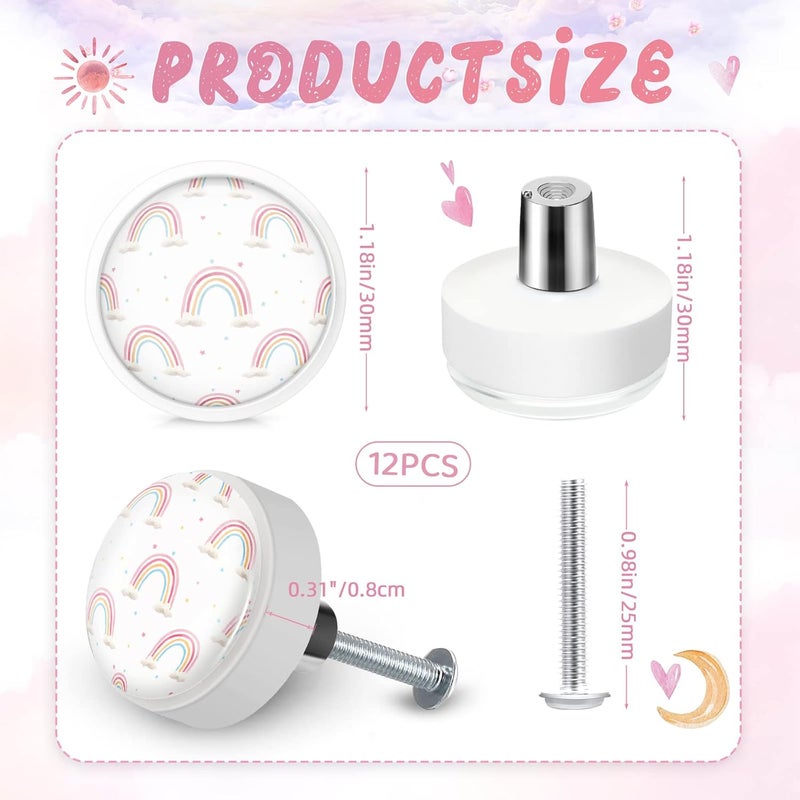 Fumete 12 Set Knobs for Dresser Drawers for Kids Girls Boho Rainbow Drawer Knob Pulls Round Soft Rubber Pastel Drawer Knobs Silicone Cabinet Drawer Knobs for Baby Girls Kids Dresser Room Nursery - Image 2