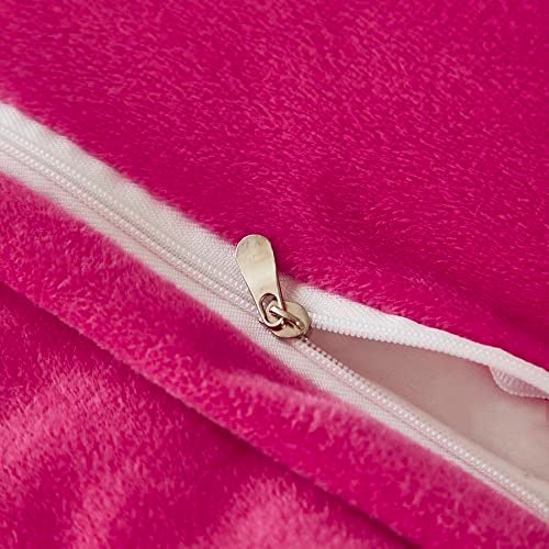 Uhamho Faux Fur Velvet Fluffy Bedding Duvet Cover Set Down Comforter Quilt Cover with Pillow Shams, Ultra Soft Warm (King, Hot Pink) - Image 5