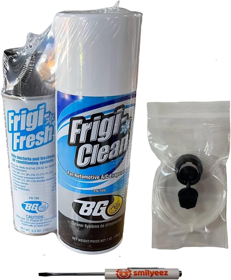 مجموعة BG Frigi-Clean لتنظيف مبخر مكيف الهواء بالهباء الجوي وطقم Frigi-Fresh مع فوهة تنظيف التبخير PN 6404 (طقم واحد) ومفك جيب