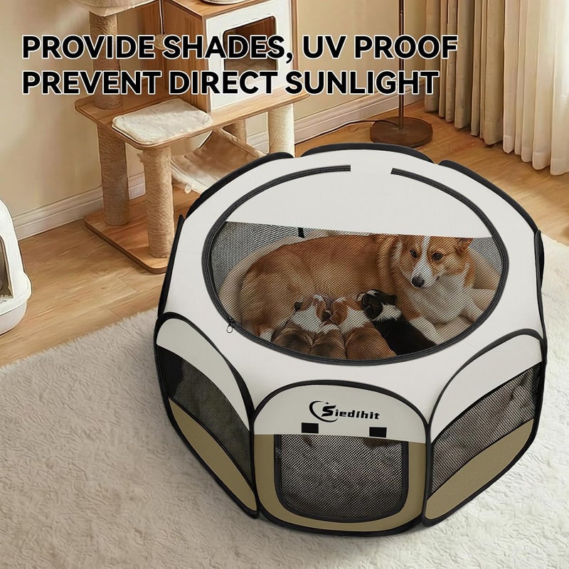 Siedihit Pink Puppy Playpen for Middle Dog Cat, Dogs Tent Crate Cage Indoor/Outdoor, Portable Pop Up Dog Kennel with Carrying Bag for Rabbits, Removable Top (Coffee, Medium (36" x 36" x 23")) - Image 5