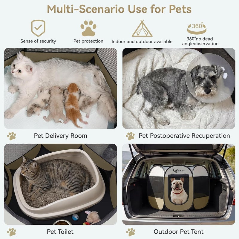 Siedihit Pink Puppy Playpen for Middle Dog Cat, Dogs Tent Crate Cage Indoor/Outdoor, Portable Pop Up Dog Kennel with Carrying Bag for Rabbits, Removable Top (Coffee, Medium (36" x 36" x 23")) - Image 4