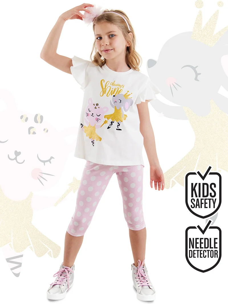 دينوكيدس طقم تي شيرت وبنطلون ليجنز للبنات بتصميم حيوانات باليه