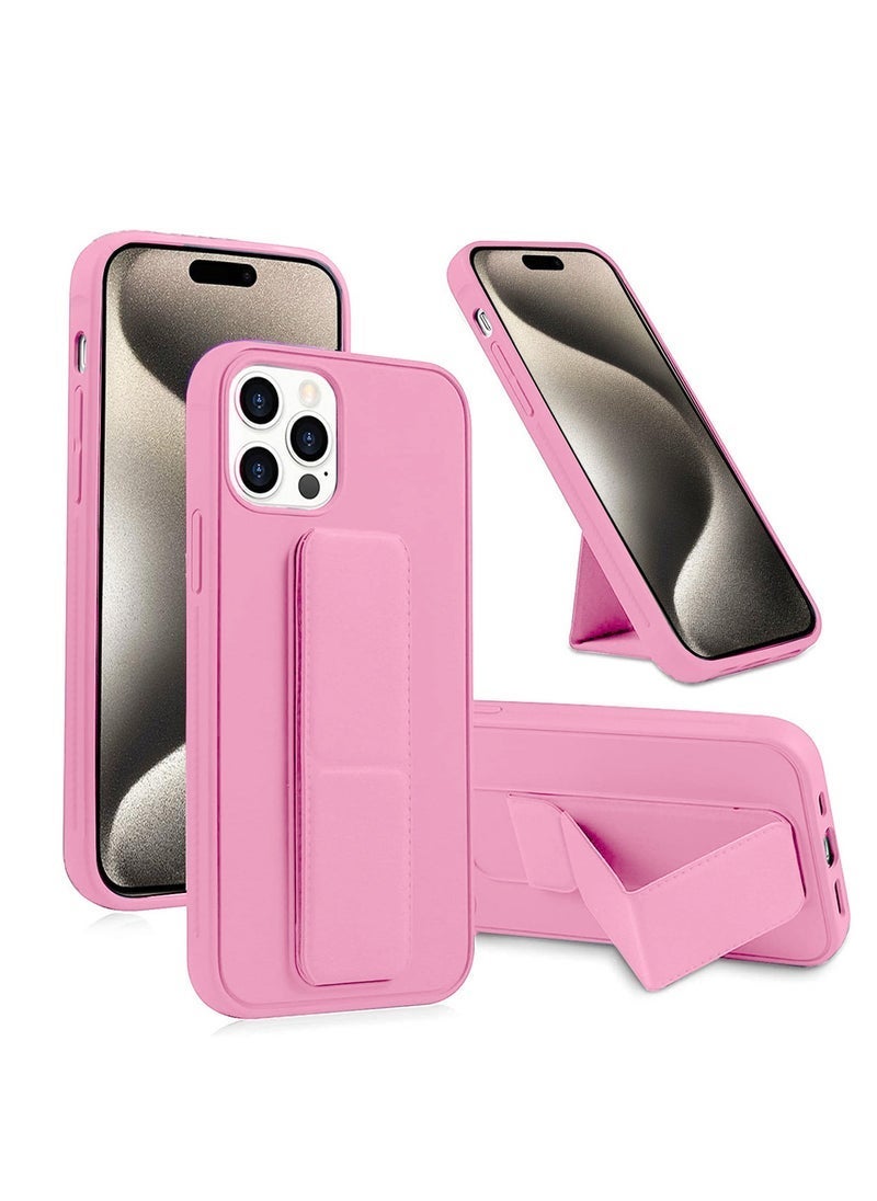 ELTRAZONE Hand Grip Foldable Magnetic Kickstand Wrist Strap Finger Grip with Built-In Iron Case Cover for Apple iPhone 15 Pro 2023 – Light Pink – Adjustable Magnetic Stand, Anti-Slip, Shockproof Protection - Image 1