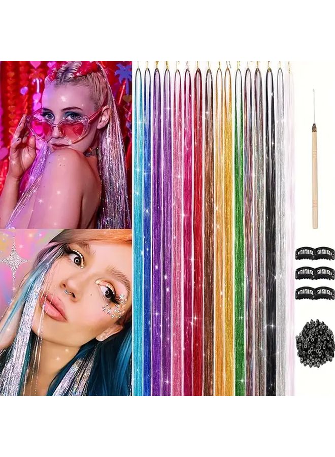 12pcs Glitter Sequin Hair Clip Set Long 36inch Heat Resistant Extensions - Image 1